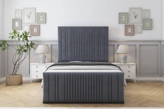 Sloomy Kingsley Plush Frame-Mattress - 50 Upholstered Headboard in Dark Grey | Size: Small Double
