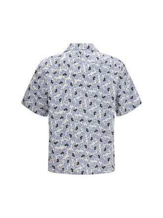 Prada Mens Cotton Shirt With Floral Print Avorio+celeste Cotton; Silk