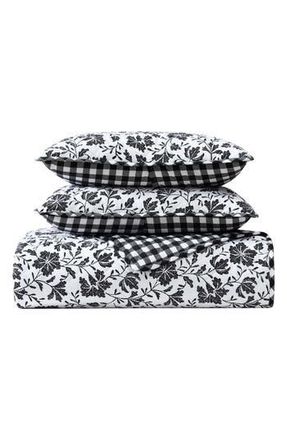 Eddie Bauer Woodblock Floral Cotton Flannel King Quilt & Sham Set in Black at Nordstrom Rack, Size Full/queen