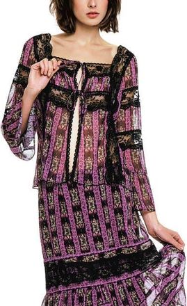 Anna Sui Cameo Stripe Print Tie Blouse in Orchid at Nordstrom, Size X-Small