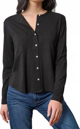 Lilla P Mandarin Collar Button Down Shirt In Black