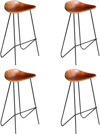 vidaXL Vidaxl - Taburetes De Cocina 4 Unidades Cuero Aut&eacute;ntico Marr&oacute;n