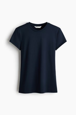 H&M Figurnahes T-Shirt aus Mikrofaser - Marineblau