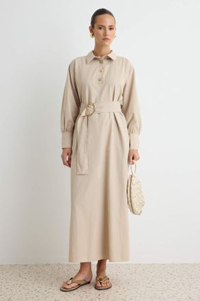 Trendyol Modest Dames Beige Effen Maxi Lang Casual A-lijn Modest Jurken