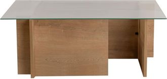 DRAWER Mesita de centro de vidrio templado y madera - Madera clara