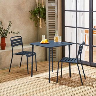 Sweeek 2-seater Square Steel Garden Table Set With Chairs in Navy