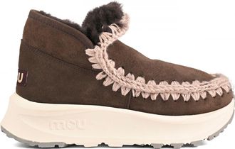 Mou Brown Whipstitch Sheepskin-Lined Suede Sneakers