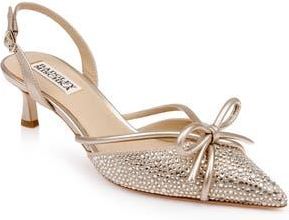 Badgley Mischka Angelina Slingback Pointed Toe Kitten Heel Pump in Champagne Leather at Nordstrom Rack, Size 7
