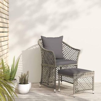 vidaXL Set De Muebles De Jard&iacute;n 2 Pzas Cojines Rat&aacute;n Sint&eacute;tico Gris Vidaxl