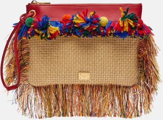 Dolce & Gabbana Fringed raffia-effect pouch