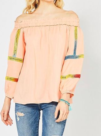 Entro Off The Shoulder Crochet Top In Peach