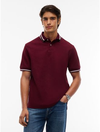 Tommy Hilfiger Mens Regular Fit Foulard Jacquard Polo - Burgundy - XL