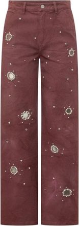 Des_Phemmes Drill Cargo Broek - Dames - Wijde Broeken - Rood - 2XS - Katoen - Broeken