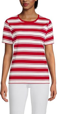 Lands End Supima Cotton Crewneck T-Shirt in Compass Red Sail Stripes at Nordstrom, Size X-Small