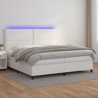 vidaXL Vidaxl - Cama Box Spring Colch&oacute;n Y Led Cuero Sint&eacute;tico Blanco 200x200 Cm
