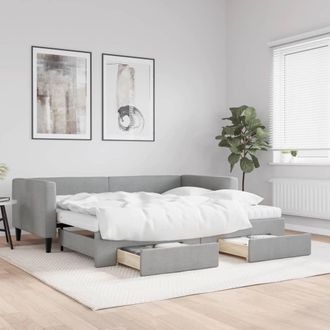 vidaXL Sof&aacute; Cama Nido Con Cajones Tela Gris Claro 90x190 Cm Vidaxl