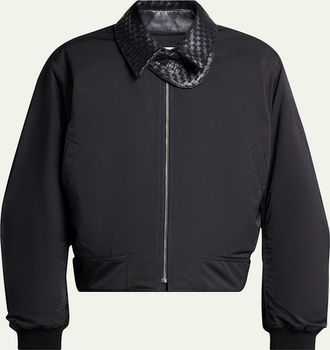 Bottega Veneta Mens Leather Intrecciato-Collar Nylon Blouson