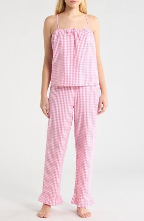 French Connection Gingham Seersucker Cami Pajamas in Pink Combo at Nordstrom, Size X-Large
