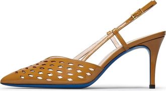 Loriblu Slingback in roestkleurig lakleer met geometrische motieven - Dames - Pumps - Geel - 41 EU - Leer - Schoenen