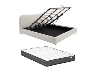 Vente-Unique Canap&eacute; abatible de 180 x 200 cm - Tela - Beige + Colch&oacute;n - VANARI