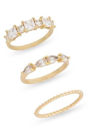 Nordstrom Rack Set of 3 Cubic Zirconia Stackable Band Rings in Clear- Gold at Nordstrom Rack, Size 8