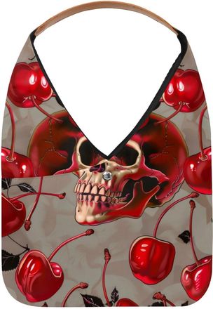 Generic Cherry Skull Head Reusable Lightweight Grocery Bags - Foldable Into Compact Pouch, Washable & Sturdy, Multipurpose for Shopping and Travel