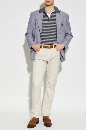Versace Wool Blazer With A Check Pattern, Mens, Grey