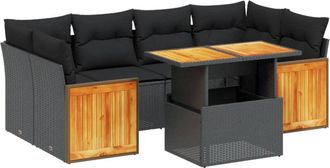 vidaXL Set De Comedor De Jard&iacute;n 7 Pzas Y Cojines Rat&aacute;n Sint&eacute;tico Negro Vidaxl