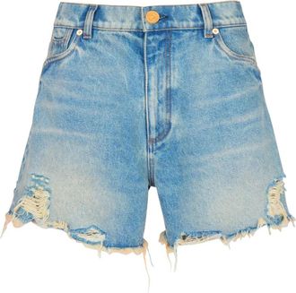 Balmain Denim Shorts met Geborduurd Logo - Dames - Denim shorts - Blauw - XS - Denim - Korte Broeken