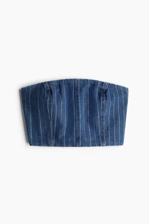 H&M Kurzes Bandeau-Top aus Denim - Denimblau