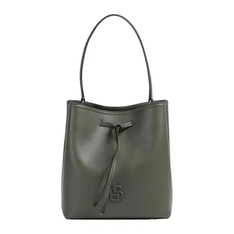 HUGO BOSS Tassen, Dames, Groen, ONE Size, Grained faux-leather bucket bag met Double B monogram