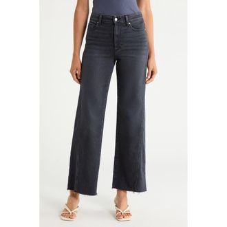 Paige Anessa High Waist Raw Hem Wide Leg Jeans in Ink Black at Nordstrom, Size 29