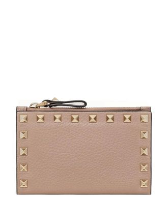 Valentino Garavani Rockstud zipped leather cardholder - Neutrals