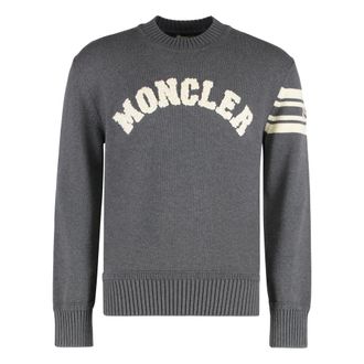 Moncler Round-neck Knitwear, male, Gray, L, Round-neck Jumper