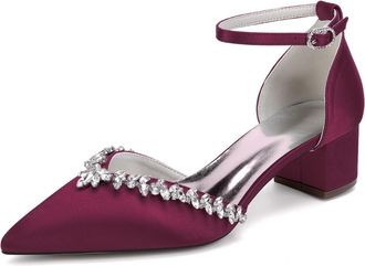 Generic Womens Wedding Party Shoes Bridal Low Heel Formal Prom Pumps Wedding Bridal Shoes 4.5Cm,Burgundy,10 UK