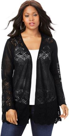 Roaman's Bell Sleeve Pointelle Cardigan in Black at Nordstrom, Size 16