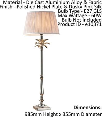 Loops Table Lamp Polished Nickel & Dusky Pink Silk 60W E27 Bedside Light e10371