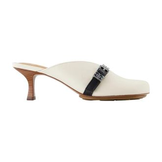 Ganni Witte Leren Sandalen met Hak - Dames - Muiltjes - Wit - 40 EU - Leer - Schoenen
