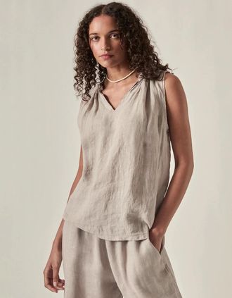 James Lakeland Womens Taupe Pure Linen Sleeveless Top - Tan - Size: 16