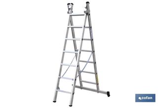 cofan Escalera Aluminio Doble 11 Pelda&ntilde;os 3,00 + 3,00 M, Escaleras De Aluminio En Dos Tramos Con En 131 Y Resistencia A 150 Kilos M&aacute;ximo. - Cofan