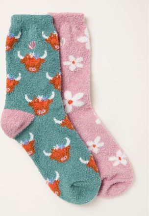 Fat Face FatFace Green Highland Cow 2 Pairs of Fluvia Socks