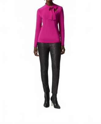 Joseph Ribkoff Octavia Opulence Long Sleeve Bow Neck Top In Fuchsia