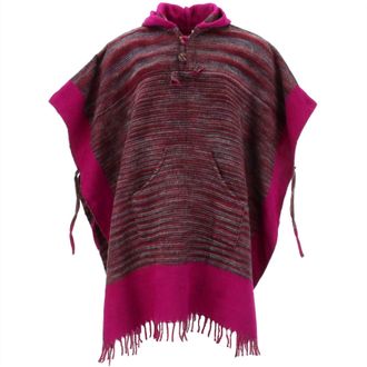 Loud Elephant Soft Vegan Wool Hooded Tibet Poncho - Maroon Plum
