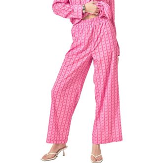 English Factory Leaf Print Wide Leg Pants in Pink at Nordstrom Rack, Size X-Small