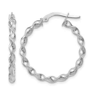 Diamond2Deal 14K White Gold Fancy Twisted Round Hoop Earrings