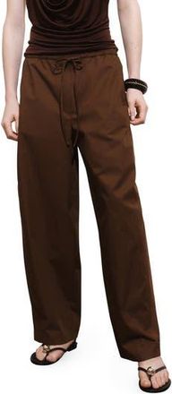 Mango Paperbag Wide Leg Cotton Poplin Pants in Brown at Nordstrom Rack, Size X-Large