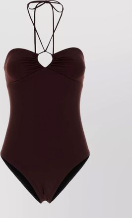 Tory Burch adjustable halter neck swimsuit keyhole detail