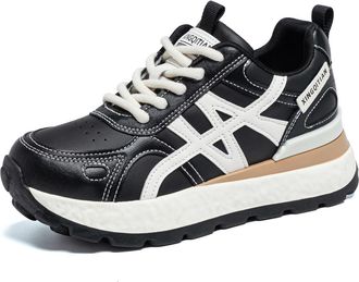 Generic Wedge Sneakers for Women, Stylish Wedge Tennis Shoes Non-Slip Lace Up Platform Daily Sneakers,Black,5.5 UK