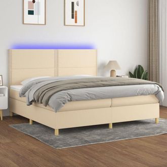 vidaXL Vidaxl - Cama Box Spring Colch&oacute;n Y Luces Led Tela Crema 200x200 Cm