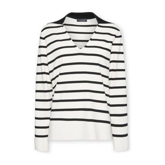 Elena Miro Gestreept viscosemix truitje - Dames - V-hals truien - Wit - XL - Polyester - Truien & Vesten